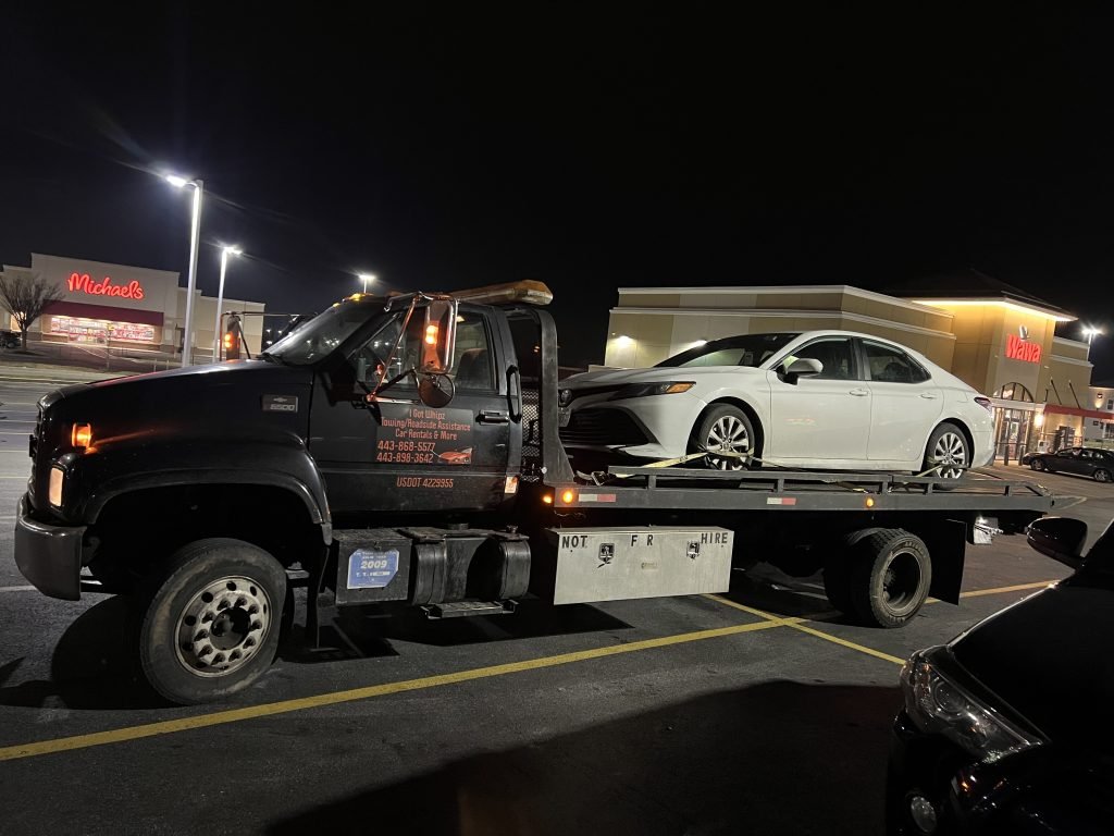 I got Whipz Towing & Roadside Assistance with a white toyota camry towing near me from 1310 Liberty rd Sykesville, MD 21784 to 740 changing seasons Westminister, MD 21157