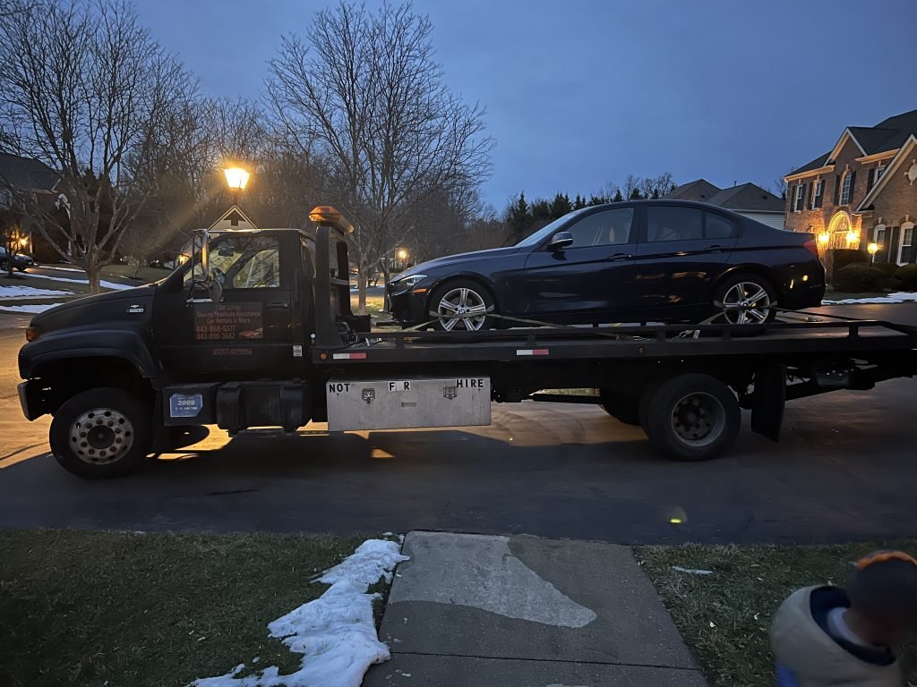 I got Whipz Towing & Roadside Assistance with a blue Bmw 328 towing near me from MD I-70 Exit 91 to Silver Hill, MD 20746