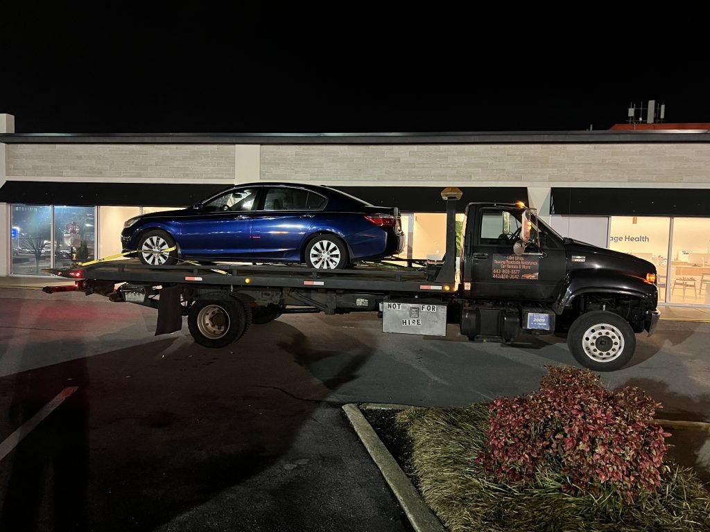 I got Whipz Towing & Roadside Assistance with a blue Honda Accord towing near me from 6680 Security blvd to 1007 Leslie ave Catonsville, MD 21228