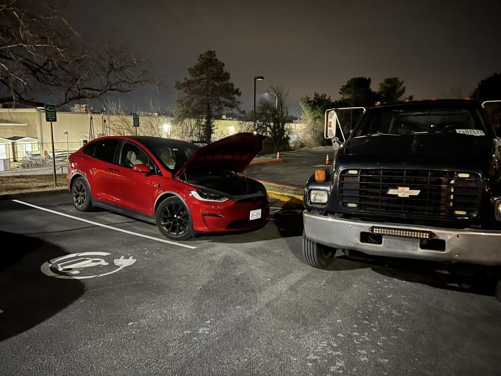 I got Whipz Towing & Roadside Assistance with a red tesla model x towing near me from 6139 wabash ave Baltimore, MD 21215 to 3810 Arbutus ave Lochearn, MD 21207