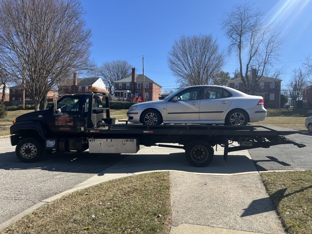 I got Whipz Towing & Roadside Assistance with a grey saab towing near me from 5669 Haddon ave Gwynn Oak MD, 21207 to 5910 liberty rd Baltimore, MD 21207