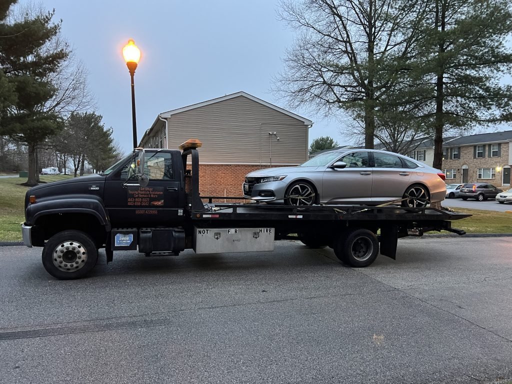 I got Whipz Towing & Roadside Assistance with a silver honda accord towing near me from 50 Scarborough cir Milford Mill, MD 21244 to 8620 Baltimore National Pike Ellicott City, MD 21043