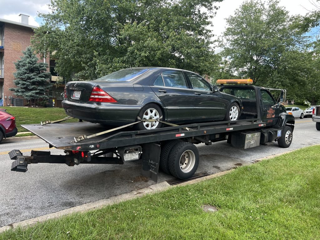 I got Whipz Towing & Roadside Assistance with a grey mercedes s500 towing near me from 34 Enchanted Hills Rd, Owings Mills, MD 21117 to 8418 Terry Lee Way, Severn, MD 21144