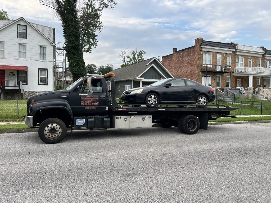 I Got Whipz Towing & Roadside Assistance with a black honda accord coupe towing near me from 4014 belle ave Baltimore,MD 21215 to 1402 kirkwood ave Woodlawn,MD 21207