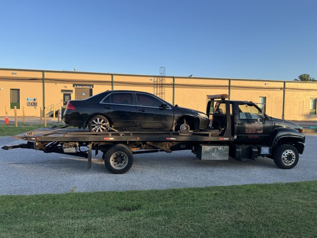 I Got Whipz Towing & Roadside Assistance with a black honda accord sedan towing near me from 39.302625, -76.736165 to 3600 labyrinth rd baltimore md 21215