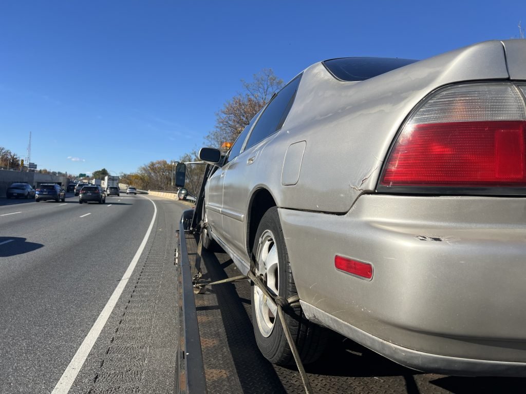 I Got Whipz Towing & Roadside Assistance with a grey honda accord sedan towing near me from 39.279095, -76.726408 to Upper Marlboro MD 20772