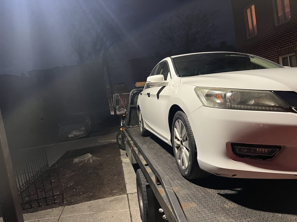 I Got Whipz Towing & Roadside Assistance with a white Honda Accord sedan towing near me from 1524 shields place 1524 Shields Pl, Baltimore, MD 21217 to 25 Doray Court, Windsor Mill MD 21244