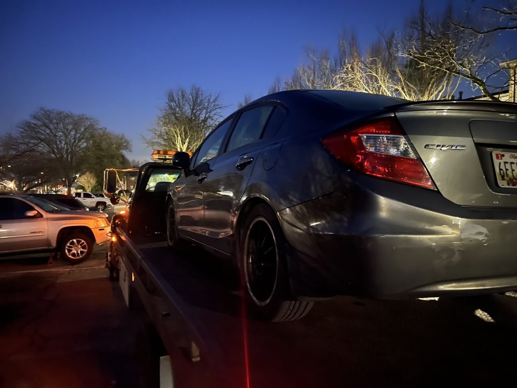 I Got Whipz Towing & Roadside Assistance with a grey honda civic sedan towing near me from 4615 Sage Ct, Pikesville, MD 21208 to 7400 Liberty Rd, Gwynn Oak, MD 21207