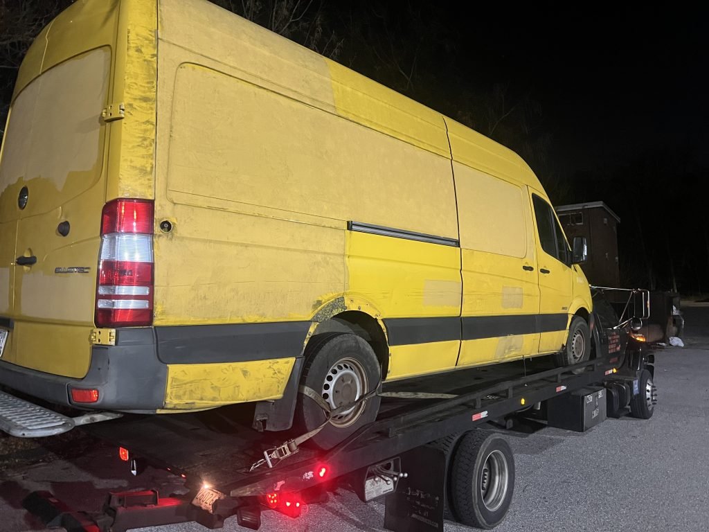 I Got Whipz Towing & Roadside Assistance with a yellow mercedes Sprinter 2500 van towing near me from 4200 St Georges Ave., Baltimore, MD 21212 to 3626 Duncanwood Ln, Baltimore, MD 21213